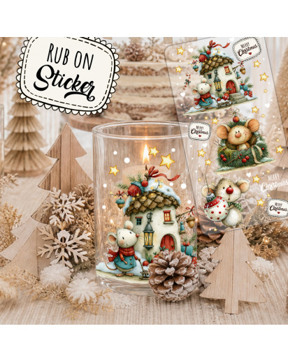 Rub ons RubOn Rubons Sticker Weihnachtssticker Weihnachten Weihnachtsmotive Mäuse Christmas Din lang Bogen rb112