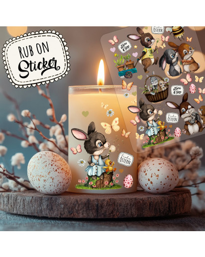 Rub ons RubOn Rubons Sticker Aufkleber DIY Teelichter selbst gestalten Windlicht Ostern Easter Reh Häschen rb21