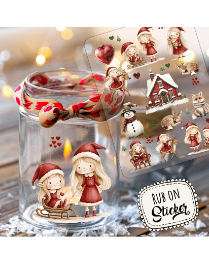Rub ons RubOn Rubons Sticker Weihnachten Weihnachtssticker Weihnachtsmotive Tiere Wichtel Tür Elfentür Stern Weihnachtswichtel Zwerge A5 Bogen rb27