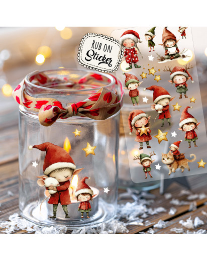 Rub ons RubOn Rubons Sticker Weihnachten Weihnachtssticker Weihnachtsmotive Tiere Wichtel Weihnachtswichtel Zwerge DIN lang rb31