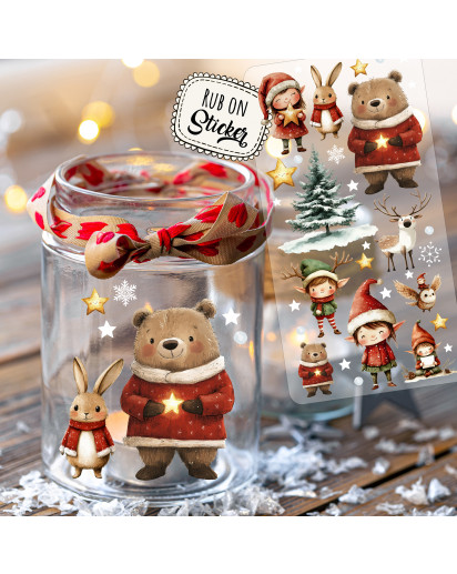 Rub ons RubOn Rubons Sticker Weihnachten Weihnachtssticker Weihnachtsmotive Tiere Wichtel Bär Stern Weihnachtswichtel Zwerge DIN lang rb32