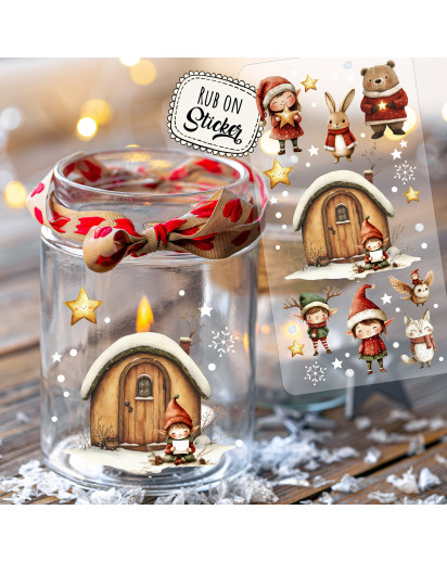 Rub ons RubOn Rubons Sticker Weihnachten Weihnachtssticker Weihnachtsmotive Tiere Wichtel Tür Elfentür Stern Weihnachtswichtel Zwerge DIN lang rb34