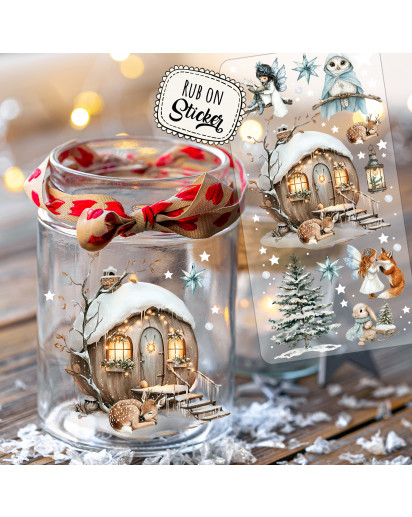 Rub ons RubOn Rubons Sticker Weihnachten Weihnachtssticker Weihnachtsmotive Häuschen Winterwald Tiere Wichtel Reh deer Stern Weihnachtswichtel Zwerge DIN lang rb39