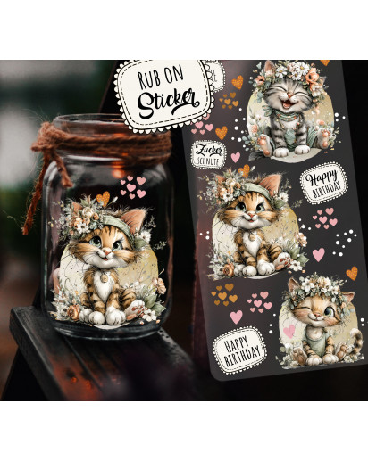 Rub ons RubOn Rubons Sticker Kätzchen süße Katzensticker Katzen cats Tiere Din lang Bogen rb75