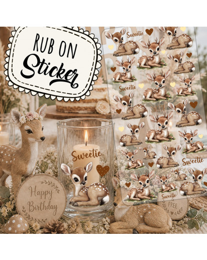 Rub ons RubOn Rubons Sticker Reh Rehe Rehkitz deer Happy Birthday süße Tiere Din lang Bogen rb98