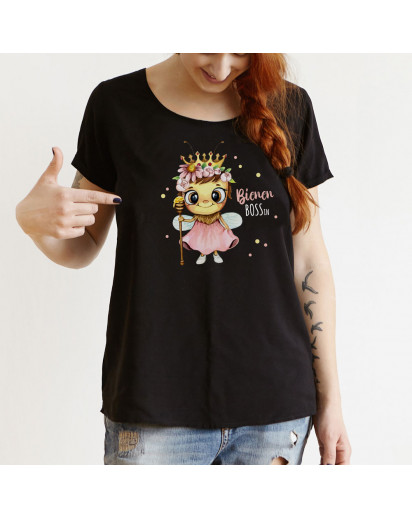 Shirt Damen Frauen Mädchen T-Shirt in schwarz für Imker Imkerinnen Biene Königin Bee Spruch Bienen Bossin Mama Tochter Freundin Geschenk 100% Baumwolle verschiedene Größen s16