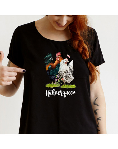 Shirt T-Shirt Sweatshirt in schwarz Hahn Hühner Hühnchen Chicken Spruch Hühnerqueen Mama Tochter Freundin Geschenk 100% Baumwolle verschiedene Größen s23