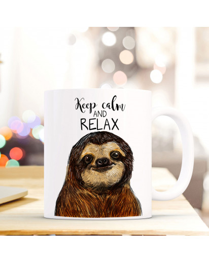 Tasse Becher Faultier mit Spruch keep calm and relax ts410