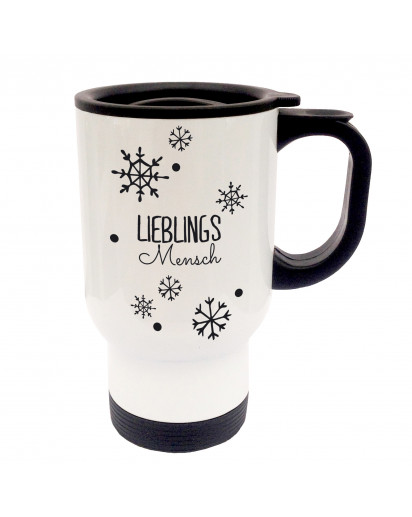 Tasse Becher Thermotasse Thermobecher Thermostasse Thermosbecher Lieblingsmensch mit Punkten und Schneeflocken cup mug thermo mug thermo cup favourite person with dots and snowflakes tb012