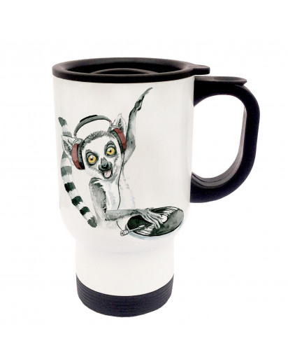 Tasse Becher Thermotasse Thermobecher Thermostasse Thermosbecher DJ Lemur Diskjockey Affe cup mug thermo mug thermo cup DJ Lemur diskjockey monkey tb015