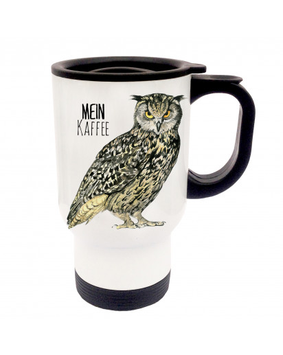 Tasse Becher Thermotasse Thermobecher Thermostasse Thermosbecher Eule Eulchen Kauz mit Spruch mein Kaffee cup mug thermo mug thermo cup owl codger with saying my coffee tb017