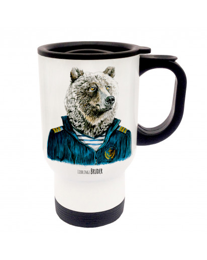 Tasse Becher Thermotasse Thermobecher Thermostasse Thermosbecher Bär Matrose Kaptain Seebär mit Spruch Lieblingsbruder cup mug thermo mug thermo cup bear sailor captain sea dog with saying favourite brother tb034