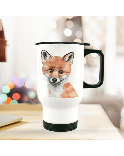 Thermobecher Isolierbecher Geschenk Fuchs Thermo Trinkbecher Fuchsbecher bedruckt mit Tiermotiv tb121