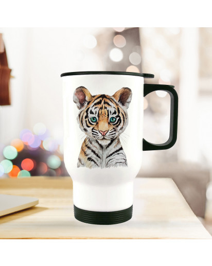 Thermobecher Isolierbecher Geschenk Tiger Thermo Trinkbecher Tigerbecher bedruckt mit Tiermotiv tb126