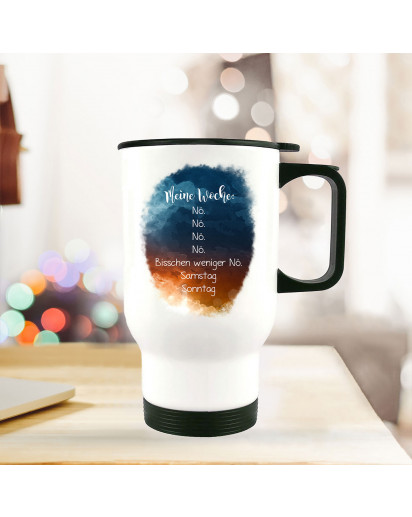 Thermobecher Isolierbecher bedruckt mit Spruch Meine Woche nö Kaffeebecher Geschenk tb205