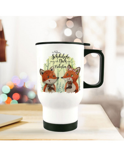 Thermobecher Isolierbecher bedruckt mit Fuchs Pärchen Spruch Neben Schokolade mag ich Dich... Kaffeebecher Geschenk tb219