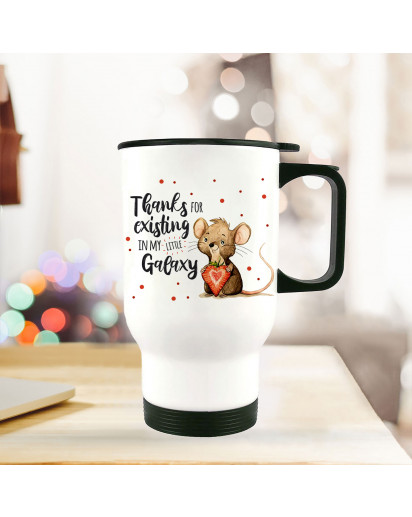 Thermobecher Isolierbecher bedruckt mit Maus Mäuschen Herzbeere Spruch Thanks for existing... Kaffeebecher Geschenk tb220