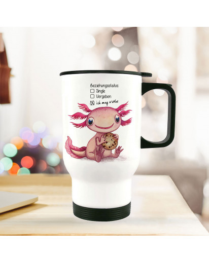 Thermobecher Isolierbecher Axolotl Spruch Beziehungsstatus: ich mag Kekse Kaffeebecher Geschenk tb227