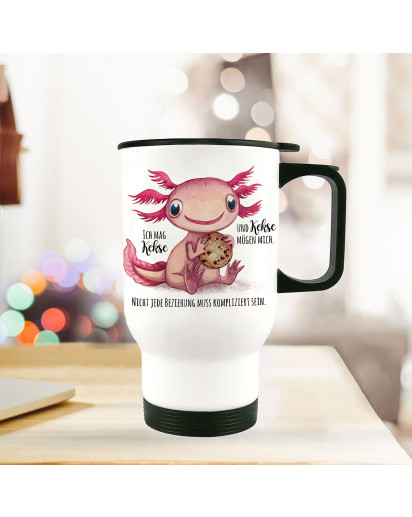 Thermobecher Isolierbecher Axolotl Spruch Ich mag Kekse und Kekse mögen mich Kaffeebecher Geschenk tb228