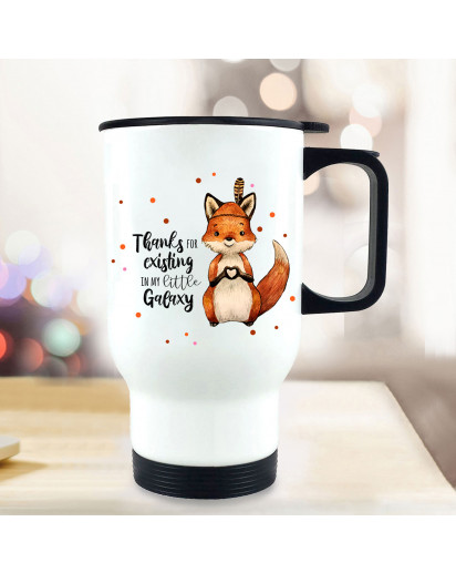 Thermobecher Isolierbecher bedruckt mit Fuchs Indianerfuchs Spruch Thanks for existing... Kaffeebecher Geschenk tb230