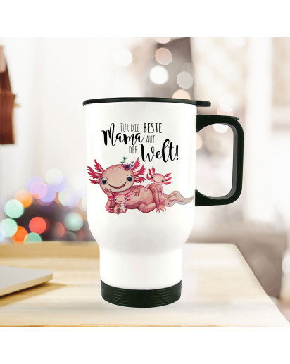Thermobecher Isolierbecher Axolotl mit Kinder Spruch Beste Mama der Welt Kaffeebecher Geschenk tb238