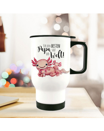 Thermobecher Isolierbecher Axolotl Papa mit Kinder Spruch Besten Papa der Welt Kaffeebecher Geschenk tb240