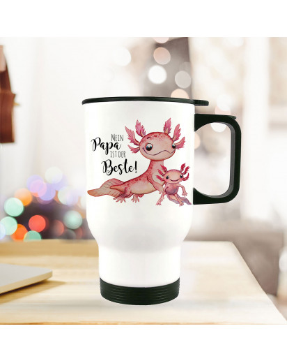 Thermobecher Isolierbecher Axolotl mit Kinder Spruch Papa ist der Beste Kaffeebecher Geschenk tb242