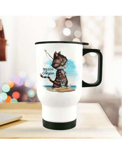 Thermobecher Isolierbecher Kater Katze Kätzchen Angelkatze Angel Spruch Papas kleiner Angler Kaffeebecher Geschenk tb245
