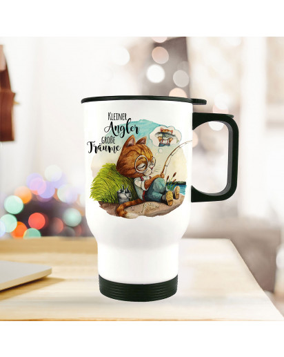 Thermobecher Isolierbecher Kater Katze Kätzchen Angelkater Angel Spruch Kleiner Angler Kaffeebecher Geschenk tb247