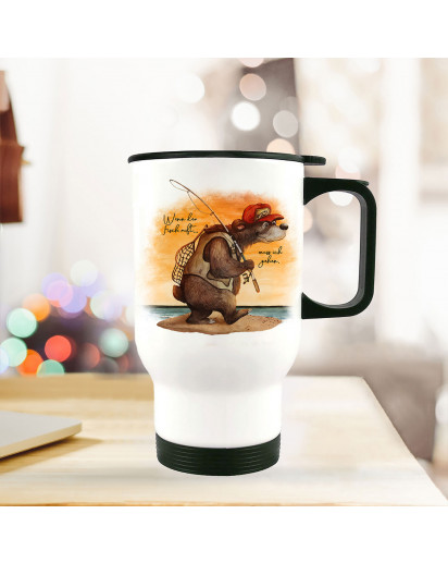 Thermobecher Isolierbecher Angeler Bär Angel Spruch Wenn der Fisch ruft Kaffeebecher Geschenk tb252
