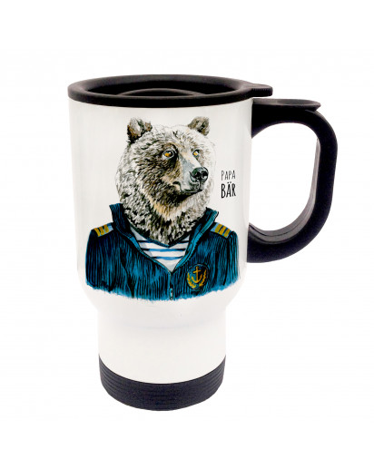 Tasse Becher Thermotasse Thermobecher Thermostasse Thermosbecher Papa Bär Matrose Kaptain Seebär cup mug thermo mug thermo cup dad bear father bear sailor captain fur seal tb033