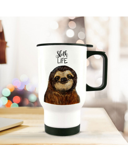 Thermobecher Thermotasse Thermosflasche mit Faultier und Spruch sloth life thermo cup thermal mug cup mug sloth with quote saying sloth life tb063_H