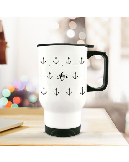 Thermobecher Thermotasse Thermosflasche Becher Tasse Kaffeebecher Anker mit Punkten und Spruch ahoi thermo cup thermal mug cup mug anchor with dots and quote saying ahoi tb066.jpg