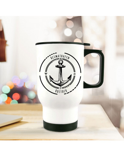 Thermobecher Thermotasse Thermosflasche Becher Tasse Kaffeebecher Anker mit Kompass und Spruch Heimathafen Rostock thermo cup thermal mug cup mug anchor with compass and quote saying home port tb068.jpg
