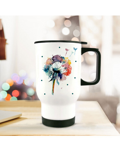 Thermobecher Thermotasse Thermosflasche Becher Tasse Kaffeebecher Pusteblume Blume Löwenzahn aquarell bunt thermo cup thermal mug cup mug dandelion watercolor colorful tb070.jpg