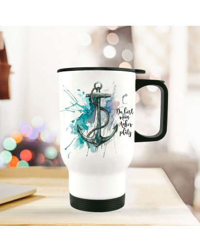 Thermobecher Thermotasse Thermosflasche Becher Tasse Anker Aquarell mit Spruch du bist mein Ankerplatz thermo cup anchor water color with quote saying you are my anchorage tb075.jpg