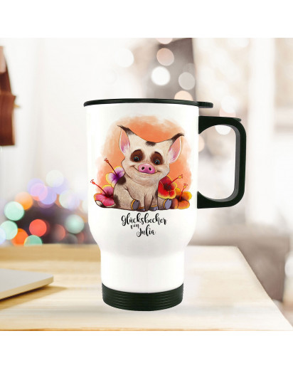 Thermobecher Thermotasse Thermosflasche Kaffeebecher Becher Tasse Schweinchen Glücksbecher mit Wunschnamen thermo cup piggy piglet happiness mug with desired name tb082b.jpg