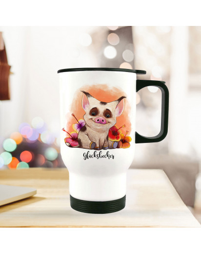 Thermobecher Thermotasse Thermosflasche Kaffeebecher Becher Tasse Schweinchen mit Spruch Glücksbecher thermo cup piggy piglet with quote saying happiness mug tb082.jpg