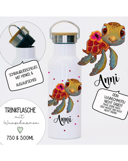 Trinkflasche Isolierflasche Trinkbecher Schildkröte Chillkröte Chill Kröte & Namen personalisiert nachhaltig mit Bambusdeckel tbd11