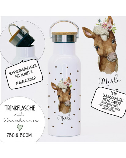 Trinkflasche Isolierflasche Trinkbecher Pferd Pferdchen & Namen personalisiert nachhaltig mit Bambusdeckel tbd21