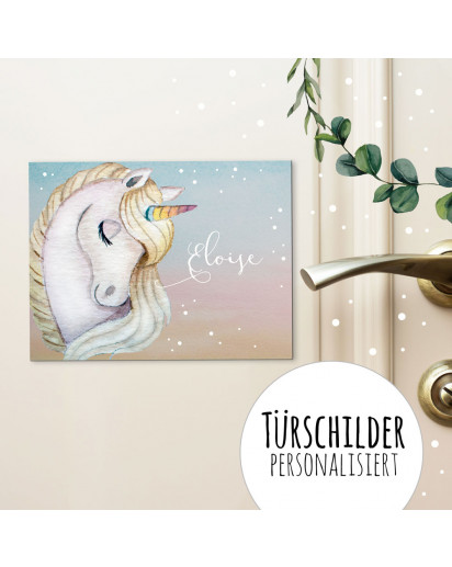 Türschild Metallschild Aluschild Blechschild mit Namen Schild Schilder Namensschild Kinderzimmer Einhorn Einhörner Wunschname Name Bundle71 tch1 - tch6