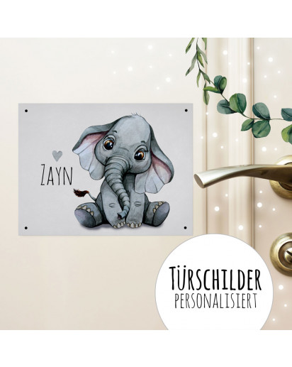 Türschild Metallschild Aluschild Blechschild mit Namen Schild Schilder Namensschild Kinderzimmer Elefant Fuchs Schneefuchs Wunschname Bundle73 tch12 tch13 tch14