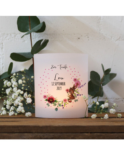 Teelichthüllen zur Taufe 2er 4er Set für Windlichter Teelicht Lichthülle Hülle Blumen Hase + Wunschname Datum te123