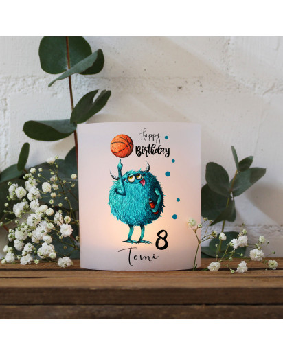 Teelichthüllen 2er 4er Set für Teelichter Lichthülle Hülle Monster Basketball + Wunschname Alter te136