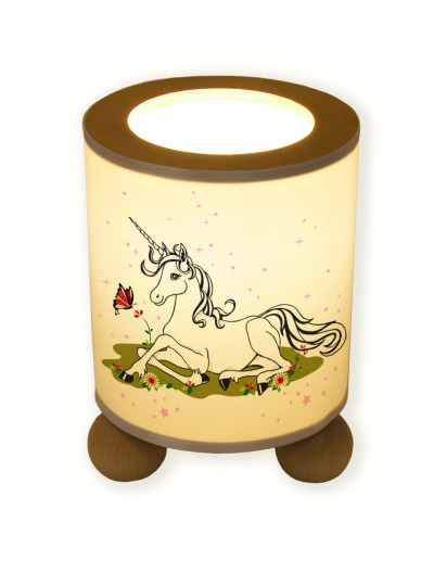 Hauptbild Tischlampe Einhorn auf Wiese Schmetterling Wunschname table lamp unicorn on meadow butterfly desired name