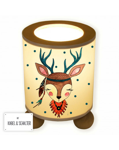 Tischlampe Nachttischlampe Kinderlampe Schlummerlampe Lampe Reh Hirsch Mädchen Indianer Boho mit Punkten table lamp reading light snooze lamp deer girl stag indian bohowith dots tl052