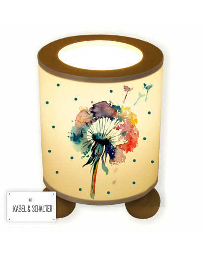 Tischlampe Nachttischlampe Kinderlampe Schlummerlampe Lampe Pusteblume Blume Löwenzahn Aquarell mit Punkten table lamp reading light snooze lamp dandelion flower watercolor with dots tl054