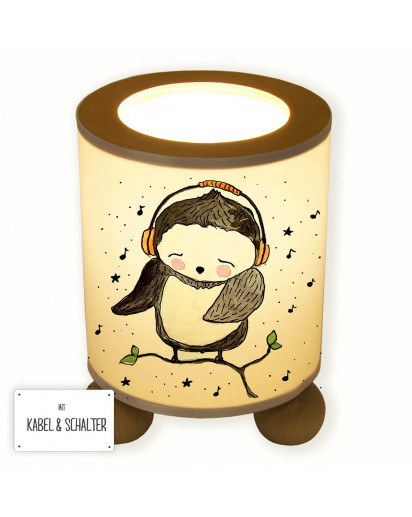 Tischlampe Nachttischlampe Leselampe Schlummerlampe Lampe Musikeule mit Noten und Punkten table lamp reading light snooze lamp music owl on branch with headphones notes and dots tl055