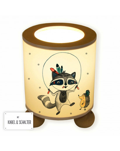 Tischlampe Nachttischlampe Leselampe Schlummerlampe Lampe Boho Waschbär Indianer mit Igel und Punkte table lamp snooze light reading lamp boho raccoon indian with hedgehog and dots tl058