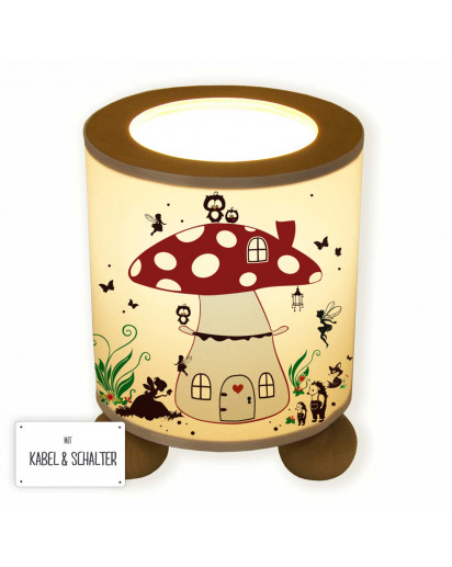 Tischlampe Nachttischlampe Leselampe Schlummerlampe Lampe Fliegenpilz mit Eulen Fuchs Igel und Elfen Feen table lamp reading light snooze light fly agaric toadstool with owls fox hedgehog and fairies pixies elves tl060